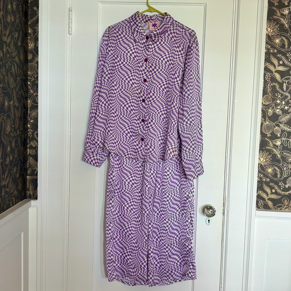 Lisa Says Gah x KJP Purple Warp Checker Bailey Set PJs - Picture 2 of 9